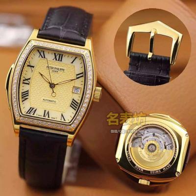 名表 百达翡丽Patek Philippe男表自动机械 18K包金 金面 酒桶型 经典款