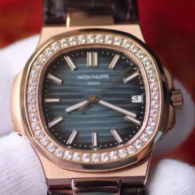 百达翡丽PATEK PHILIPPE 运动系列NAUTILUS 5711R 18K玫瑰金镶钻 蓝面 自动上链机械男士