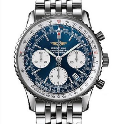 百年灵Breitling 航空计时系列精钢表壳-蓝色表盘-Navitimer航空精钢表链腕表 男士多功能自动机械手表