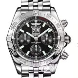 百年灵Breitling 机械计时系列精钢表壳-黑色表盘-Pilot飞行员表链腕表 男士多功能自动机械手表