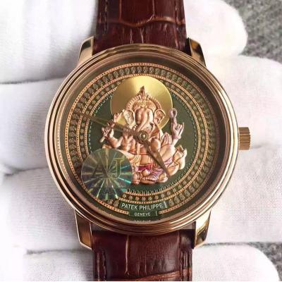 百达翡丽PATEK PHILIPPE 有象头神格涅什（Ganesh）的画像 18K包玫瑰金 自动上链机械钢带男士