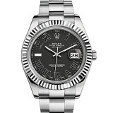 Rolex 劳力士 Datejust 日志型41系列116334-0002白金钢牙圈黑面罗马刻度男表 香港组装 