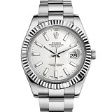 Rolex 劳力士 Datejust 日志型41系列116334-0006白金钢牙圈白面条丁刻度男表 带夜光 香港组装 