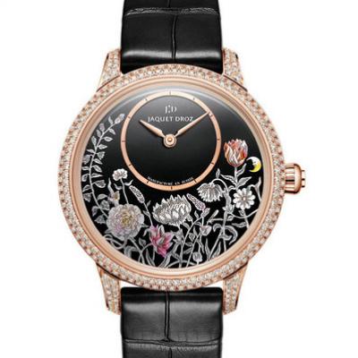 雅克德罗Jaquet Droz Les Ateliers D’art系列 J005003221 18K玫瑰金 镶钻 缟玛瑙珍珠母贝时分小针 女士自动机械表