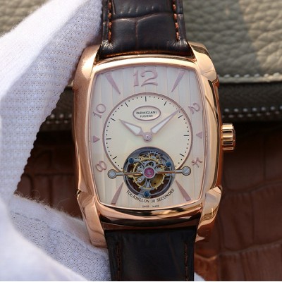 帕玛强尼陀飞轮仿表,帕玛强尼TOURBILLON系列PF013512.01 米色盘 18K包玫瑰金 男士真陀飞轮手动机械表