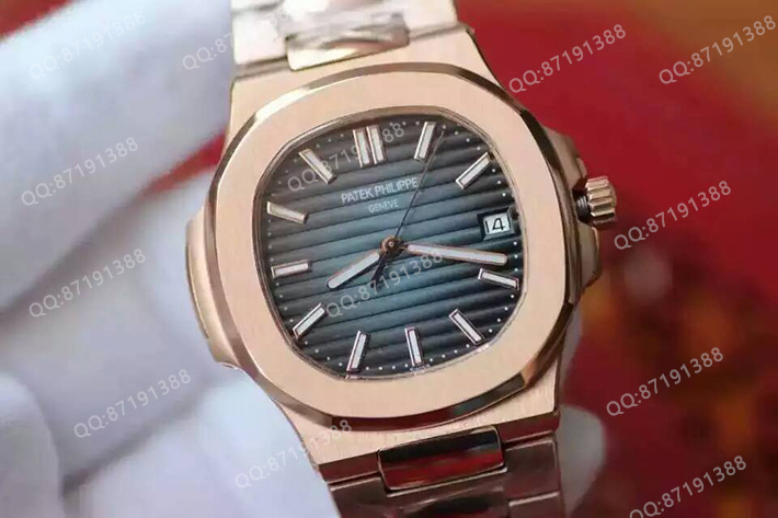 百达翡丽5711R 一比一高精仿百达翡丽PATEK PHILIPPE 运动系列NAUTILUS 5711R 包18K玫瑰金 蓝面 自动上链机械钢带男士