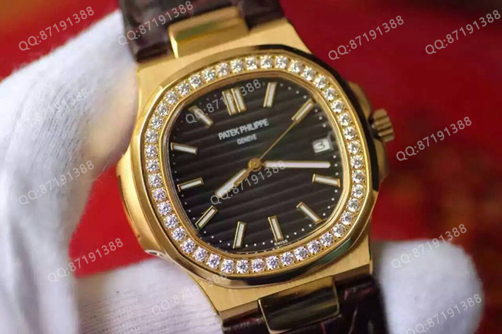 百达翡丽5711J 一比一高精仿百达翡丽PATEK PHILIPPE 运动系列NAUTILUS 5711J 包18K金镶钻 黑面 自动上链机械男士